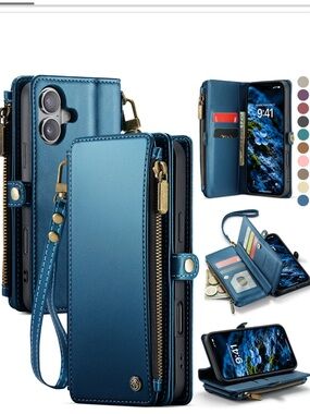 iPhone 16 Wallet Case RFID Blocking Pu Leather 6.1 - DARK BLUE